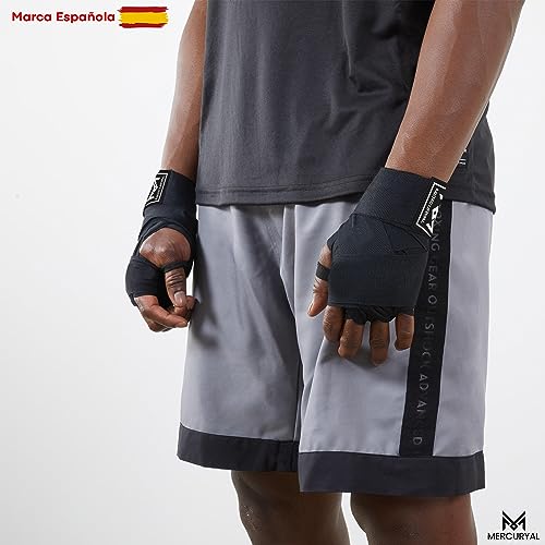 MERCURYAL Vendas Boxeo 4m para Proteger la Mano - Vendas Boxeo Guantes Interiores - Cinta Boxeo - Hand Wraps Muay Thai MMA Kick Boxing Artes Marciales - Vendas para Mujeres y Hombres (4 M, Negro)