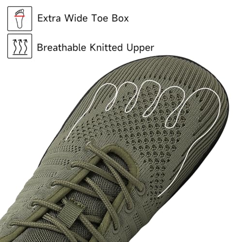 Merdoo Zapatos Descalzos Mujer Zapatillas Minimalistas con Punta Ancha para Hombre Barefoot Shoes Parte Superior Tejida Transpirable Suela de Goma Antideslizante Verde 38