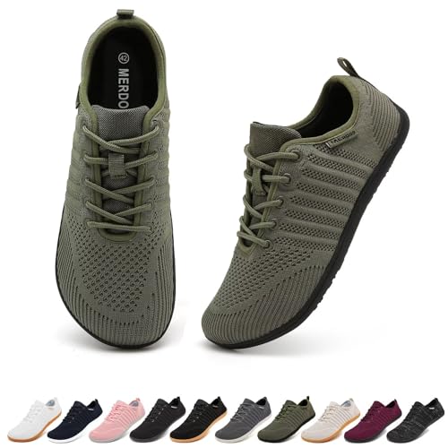 Merdoo Zapatos Descalzos Mujer Zapatillas Minimalistas con Punta Ancha para Hombre Barefoot Shoes Parte Superior Tejida Transpirable Suela de Goma Antideslizante Verde 38