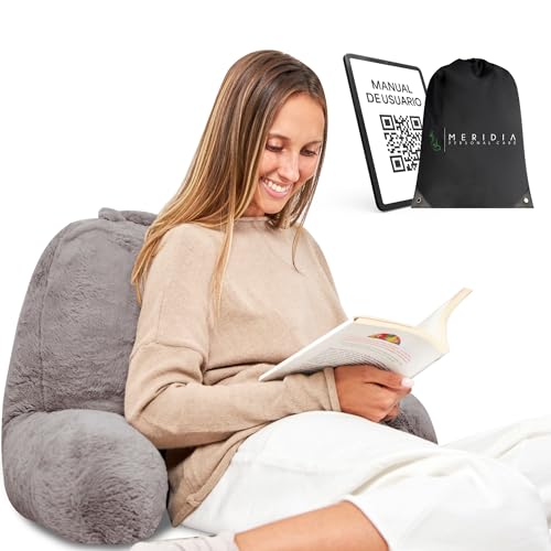 MERIDIA Cojin de Lectura (Pelo) Rellenado en España. Almohada de Lectura, Respaldo para Cama, Cojin Lectura Cama, Respaldo Cama. Bolsa de Transporte y Guía Incluidos