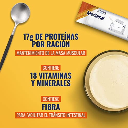 Meritene Fuerza y Vitalidad Fibra - Suplemento Alimenticio Formato Polvo – Batido de Proteínas Vitaminas y Minerales – Vainilla – Suplemento Nutricional y Refuerzo del Sistema Inmunitario