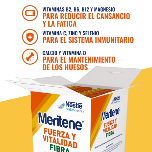 Meritene Fuerza y Vitalidad Fibra - Suplemento Alimenticio Formato Polvo – Batido de Proteínas Vitaminas y Minerales – Vainilla – Suplemento Nutricional y Refuerzo del Sistema Inmunitario