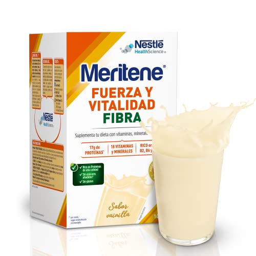 Meritene Fuerza y Vitalidad Fibra - Suplemento Alimenticio Formato Polvo – Batido de Proteínas Vitaminas y Minerales – Vainilla – Suplemento Nutricional y Refuerzo del Sistema Inmunitario