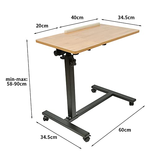 Mesa para Ordenador portátil,Escritorio de Pie Móvil para Ordenador Portátil | Mesa Auxiliar de Sofa de Altura Ajustable | Soporte Laptop con Ruedas de Bloqueo (60 * 34,5 * 58-90cm(Color Madera))