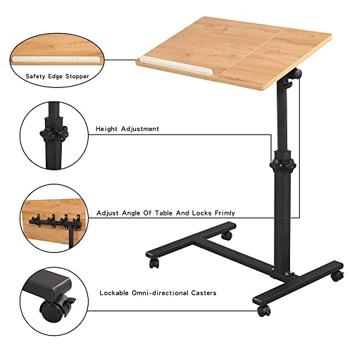 Mesa para Ordenador portátil,Escritorio de Pie Móvil para Ordenador Portátil | Mesa Auxiliar de Sofa de Altura Ajustable | Soporte Laptop con Ruedas de Bloqueo (60 * 34,5 * 58-90cm(Color Madera))