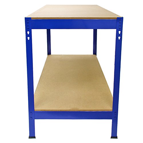 Mesa Trabajo Metálica Q-Rax Sin Tornillos Azul 90x100x60cm Banco Trabajo Taller Garaje Bricolaje Blue Metal Workbench Estante Ajustable Altura con Capacidad 200kg + Pies de Goma Protectores GRATIS