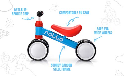 meteor Bicicleta sin Pedales para Niños 1-5 años hasta 20 kg Ultraligera Mini Bici Bebés Infantil Andadores Bebé Equilibrio con Sillín y Manilar Regulable Ruedas bombeadas First Bike (Rollo Blue/Red)