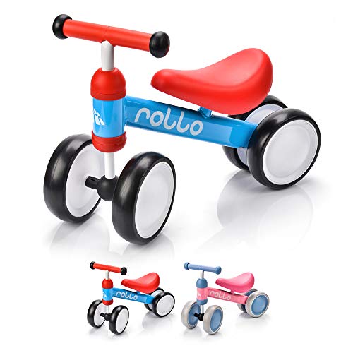 meteor Bicicleta sin Pedales para Niños 1-5 años hasta 20 kg Ultraligera Mini Bici Bebés Infantil Andadores Bebé Equilibrio con Sillín y Manilar Regulable Ruedas bombeadas First Bike (Rollo Blue/Red)