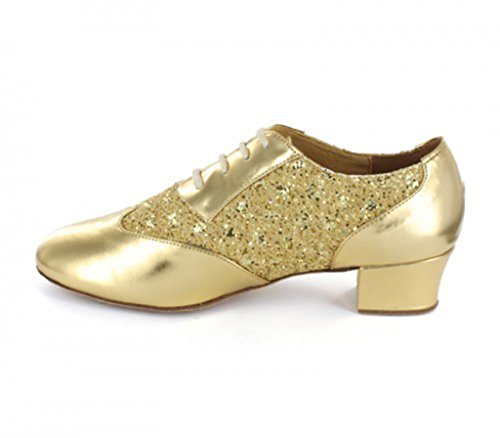 MGM-Joymod Zapatos de baile modernos latinos con cordones y puntera cerrada, para salsa, tango, samba, jazz, rumba, salón de baile, zapatos de noche y boda, Tacón dorado de 4 5 cm, 42 1/3 EU