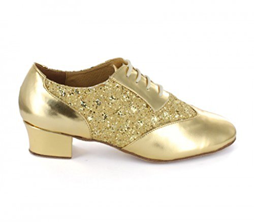 MGM-Joymod Zapatos de baile modernos latinos con cordones y puntera cerrada, para salsa, tango, samba, jazz, rumba, salón de baile, zapatos de noche y boda, Tacón dorado de 4 5 cm, 42 1/3 EU