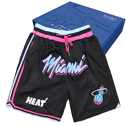 Miami Heat City Edition - Pantalones cortos de baloncesto, para hombre (secado rápido, con bolsillos), negros, S