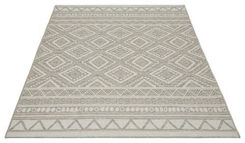 Mia's Teppiche Adora - Alfombra Moderna, de Estilo Boho, Apta para Interiores y Exteriores, Especialmente Plana, Ideal para la Cocina y el Comedor, Beige, 140x200cm