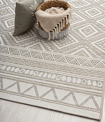 Mia's Teppiche Adora - Alfombra Moderna, de Estilo Boho, Apta para Interiores y Exteriores, Especialmente Plana, Ideal para la Cocina y el Comedor, Beige, 140x200cm