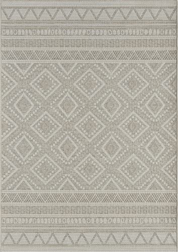 Mia's Teppiche Adora - Alfombra Moderna, de Estilo Boho, Apta para Interiores y Exteriores, Especialmente Plana, Ideal para la Cocina y el Comedor, Beige, 140x200cm