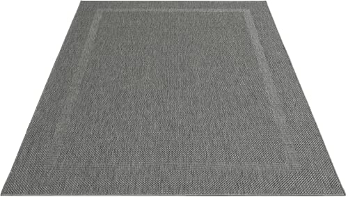 Mia's Teppiche Málaga - Alfombra para interior y exterior, tejido plano, diseño moderno, colores elegantes, adecuada para balcón y terraza, lavable y resistente a la intemperie, antracita, 240 x 340