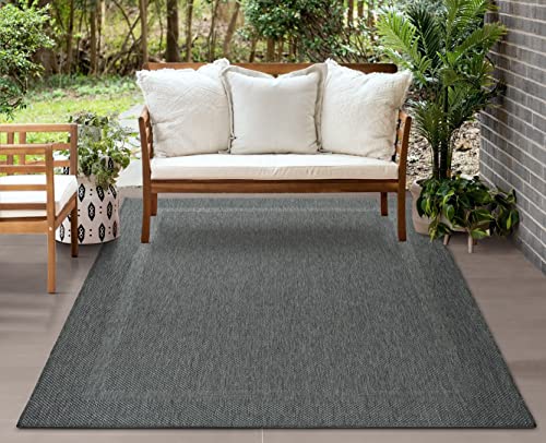 Mia's Teppiche Málaga - Alfombra para interior y exterior, tejido plano, diseño moderno, colores elegantes, adecuada para balcón y terraza, lavable y resistente a la intemperie, antracita, 240 x 340