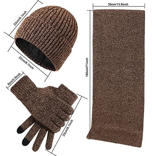 Micacorn Invierno 3 En 1 Gorro Bufanda Guante Set Para Hombres, Forro Grueso Gorro de Punto Guantes con Pantalla Táctil Bufanda Larga para Invierno al Aire Libre