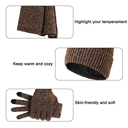 Micacorn Invierno 3 En 1 Gorro Bufanda Guante Set Para Hombres, Forro Grueso Gorro de Punto Guantes con Pantalla Táctil Bufanda Larga para Invierno al Aire Libre