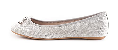 MIGILI 325 Bailarinas Mujer Zapatos Ballet Flats con Punto Cerrada (Plateado, Numeric_39)