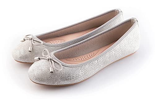 MIGILI 325 Bailarinas Mujer Zapatos Ballet Flats con Punto Cerrada (Plateado, Numeric_39)