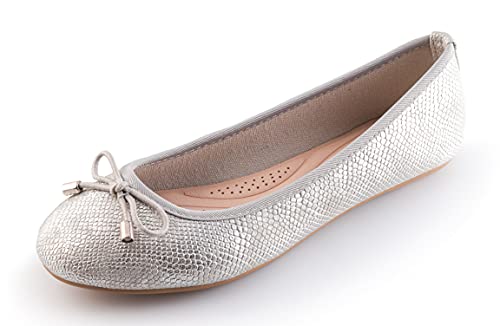 MIGILI 325 Bailarinas Mujer Zapatos Ballet Flats con Punto Cerrada (Plateado, Numeric_39)