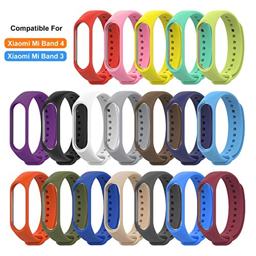 MIJOBS Correas para Xiaomi Mi Band 4 3, resistente al agua, correa de silicona colorida y suave, accesorios para Xiaomi Mi Band 3 Miband 4/3 (para Mi Band 4/3, 15 juegos A)