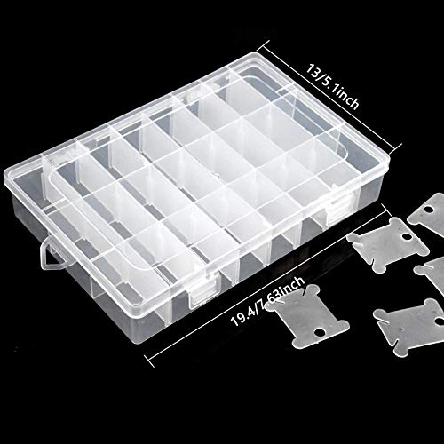 Mikihat Accesorios Punto de Cruz, Caja Bordar, Caja Organizadora de Hilo de Bordar con 100 Plástico Blanco Punto de Cruz Bobinas y 4 Adhesivas en Blanco para Bordar Coser Artesanal DIY