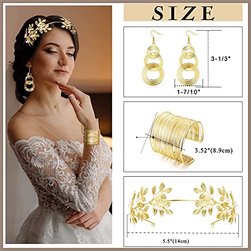 MILACOLATO 5 Piezas Juego De Brazalete Brazo Superior Pulsera Abierto para Mujer Diosa Griega Diadema Tiara Hojas Peine para Pelo Pendientes Colgantes Triple Remolino Boda Cosplay Toga Joyas Fiesta