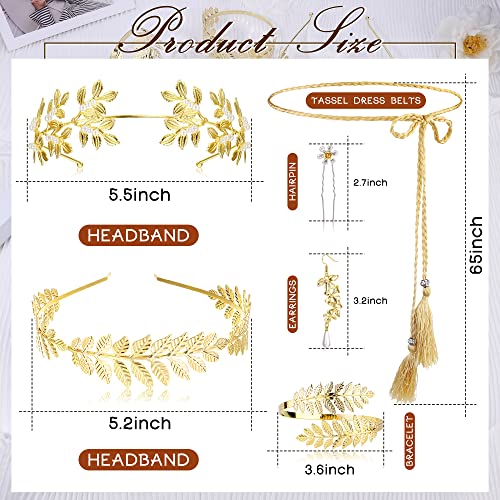 MILACOLATO Griega Diosa Disfraz Accesorios Joyas para Mujer Dorado Laurel Hojas Corona Tiara Brazo Superior Pulsera Bobina Tocado Pendientes Cinturón Bisuteria Joyería para Fiesta Boda Halloween 14A