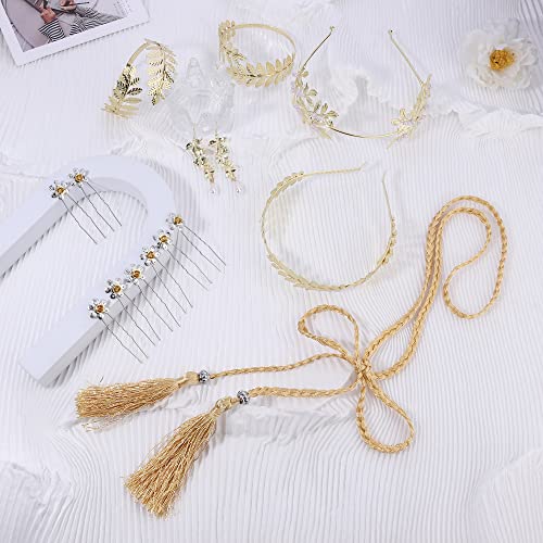 MILACOLATO Griega Diosa Disfraz Accesorios Joyas para Mujer Dorado Laurel Hojas Corona Tiara Brazo Superior Pulsera Bobina Tocado Pendientes Cinturón Bisuteria Joyería para Fiesta Boda Halloween 14A