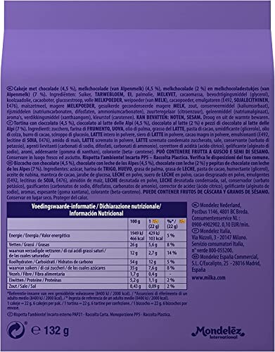 Milka Choco Brookie Bizcocho de Chocolate con Leche de los Alpes y Trozos de Chocolate con Leche Formato Bolsillo 132g - Pack de 13