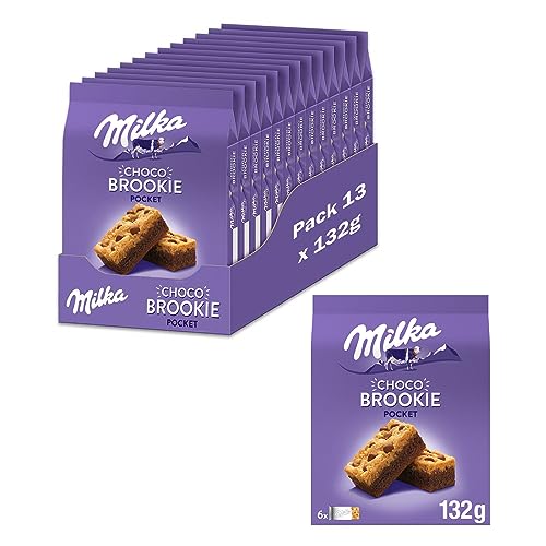 Milka Choco Brookie Bizcocho de Chocolate con Leche de los Alpes y Trozos de Chocolate con Leche Formato Bolsillo 132g - Pack de 13