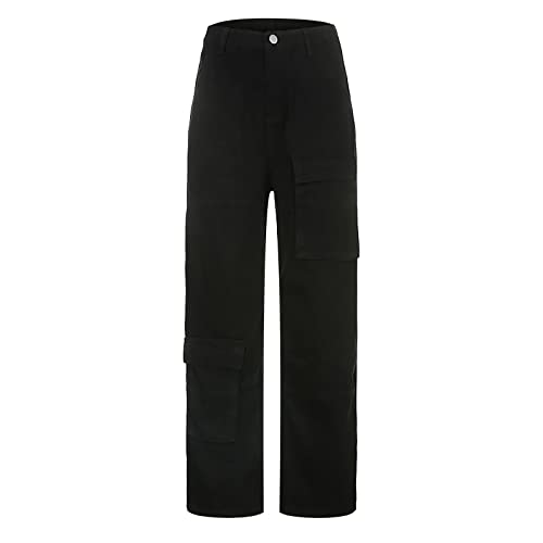 MILONT Pantalones Cargo Sueltos para Mujer, Estilo Retro, con múltiples Bolsillos, de Cintura Baja, Ajustados, Rectos Informales Talle bajo Monos Clásico Salón Perder Tops Blusas Tops J70.0-Negro