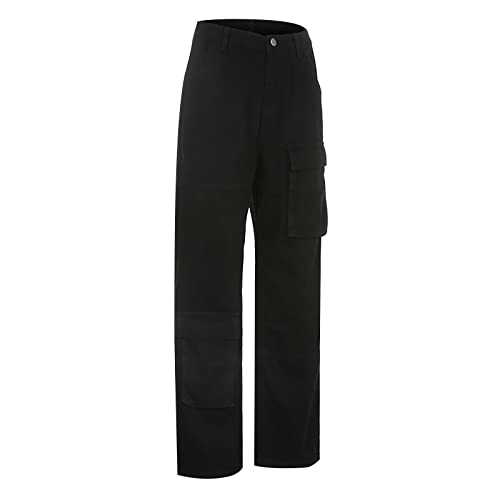 MILONT Pantalones Cargo Sueltos para Mujer, Estilo Retro, con múltiples Bolsillos, de Cintura Baja, Ajustados, Rectos Informales Talle bajo Monos Clásico Salón Perder Tops Blusas Tops J70.0-Negro