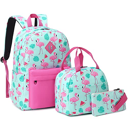 Mimfutu Mochila Escolar Niña Chica, Mochilas Escolares Mochila Colegio para Adolescentes Juveniles Infantiles con Bolsa de Almuerzo Estuche de Lápices (Flamenco)