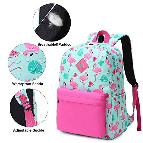 Mimfutu Mochila Escolar Niña Chica, Mochilas Escolares Mochila Colegio para Adolescentes Juveniles Infantiles con Bolsa de Almuerzo Estuche de Lápices (Flamenco)