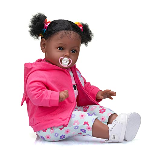 MineeQu 60CM Afroamericano Sue-Sue Tamano enorme Pelo Rizado Arraigado Cuerpo tierno Muñecas bebé Reborn en piel negra Realista recién nacidos Toddler Niña Dolls Set de regalo, Por siempre tuyo cariño