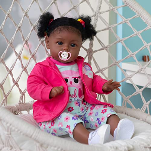 MineeQu 60CM Afroamericano Sue-Sue Tamano enorme Pelo Rizado Arraigado Cuerpo tierno Muñecas bebé Reborn en piel negra Realista recién nacidos Toddler Niña Dolls Set de regalo, Por siempre tuyo cariño