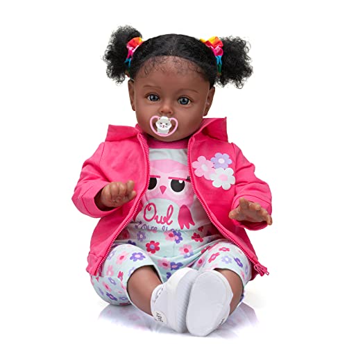 MineeQu 60CM Afroamericano Sue-Sue Tamano enorme Pelo Rizado Arraigado Cuerpo tierno Muñecas bebé Reborn en piel negra Realista recién nacidos Toddler Niña Dolls Set de regalo, Por siempre tuyo cariño