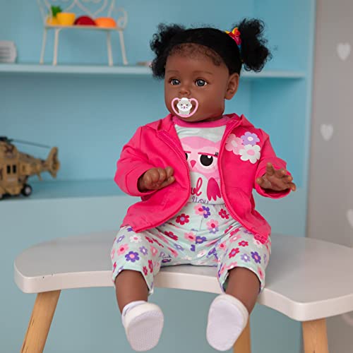 MineeQu 60CM Afroamericano Sue-Sue Tamano enorme Pelo Rizado Arraigado Cuerpo tierno Muñecas bebé Reborn en piel negra Realista recién nacidos Toddler Niña Dolls Set de regalo, Por siempre tuyo cariño