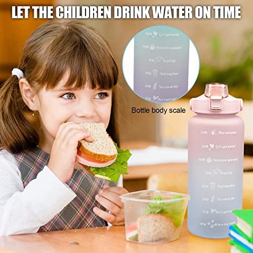 minghaoyuan Botella de agua deportiva de 2 litros con marcador de tiempo y popote, sin BPA, botella carbonatada para fitness, gimnasio, hogar, oficina, pesca, al aire libre (rosa)