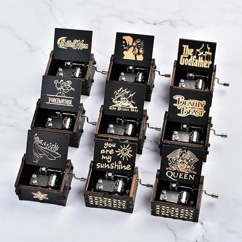 MINGZE Caja de música de Madera manivela, Pure Hand-Classical Music Box Hand-Wooden Music Box Creative Wooden Crafts Best Gifts, Variedad de Estilos (Beauty and The Beast（Black）)