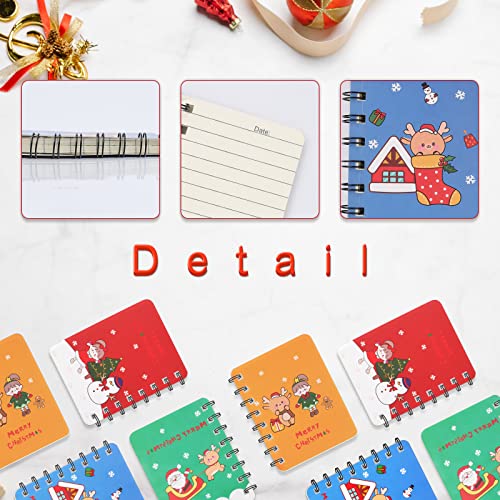 Mini Cuaderno de Navidad, 12 Piezas Mini Diario Bloc de Notas, Portátil Pequeño Bloc de Notas en Espiral, Cuaderno de Bolsillo, Mini Cuaderno de Papá Noel de Muñeco de Nieve para Niños