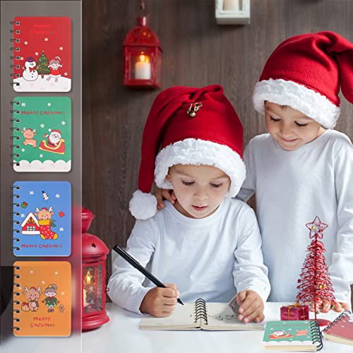 Mini Cuaderno de Navidad, 12 Piezas Mini Diario Bloc de Notas, Portátil Pequeño Bloc de Notas en Espiral, Cuaderno de Bolsillo, Mini Cuaderno de Papá Noel de Muñeco de Nieve para Niños