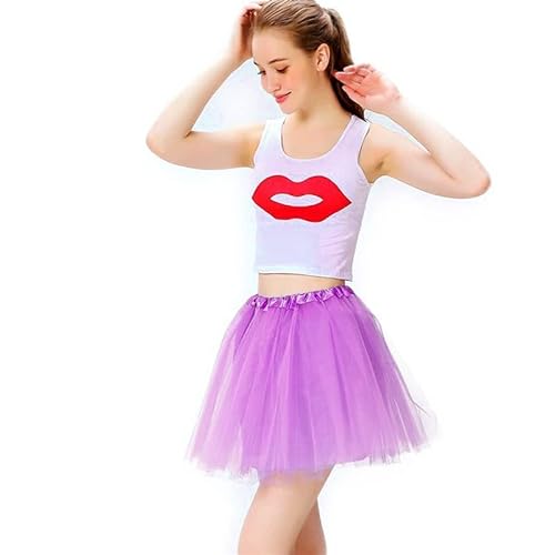 mini kitty Tutu Falda para Mujer Faldas de Tul Elástico 4 Capas Disfraces de Ballet Bail Tutus Niña para Halloween Fiesta Costume Carnaval Bailarina (Púrpura)