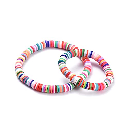 Miniblings Juego de 2 pulseras de perlas, pulsera de la suerte para madre y niño, cuentas de vinilo coloridas, diseño de arco iris, verstellbar, Plástico