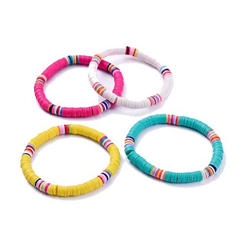 Miniblings Juego de 4 pulseras de perlas de amistad, pulseras de la suerte, colores, perlas de vinilo, perlas finas, bisutería original, para mujer y niña, verstellbar, Plástico