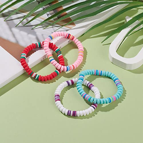 Miniblings Juego de 4 pulseras de perlas, pulsera de la suerte, colores de vinilo, cuentas ovaladas, joyas originales, mujeres y niñas, verstellbar, Plástico