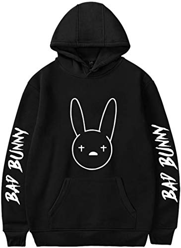 MINIDORA Bad Bunny Hoodie para Hombre Sudadera con Capucha Jersey para Fans(1Negro 34386,S)