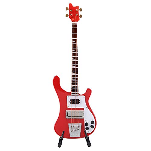 miniguitarra de madera Mini réplica de bajo rojo Mini modelo de instrumento musical con Estar para Decoración hogareña bajo eléctrico miniatura bajo eléctrico miniatura